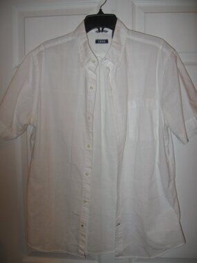 IZOD Button Front Short Sleeve Shirt Men's Large White 100% Cotton